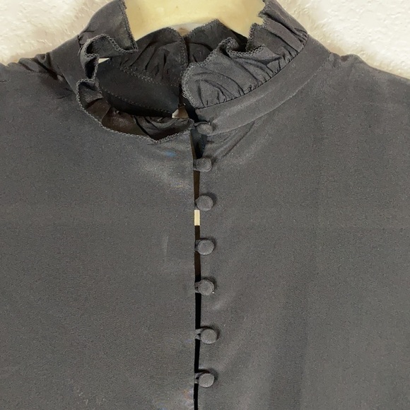 Dora Landa Black Silk Keyhole Blouse Top Size S - Picture 3 of 7